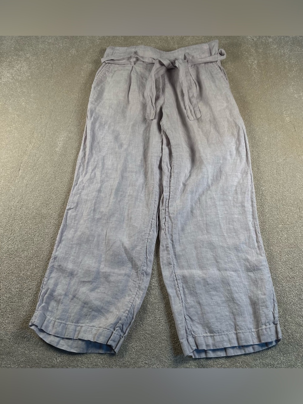 Nicole Miller 100% Linen Pants Pull On Fabric Belt Khaki Wide Leg Women's XS